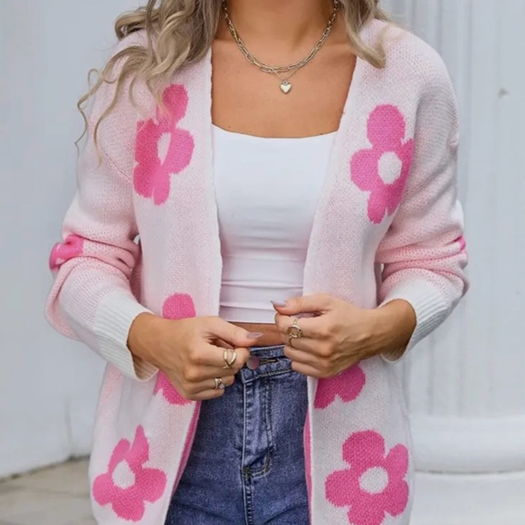 170- Floral Jacquard Sweater Knitted Cardigan - Picture 5 of 6